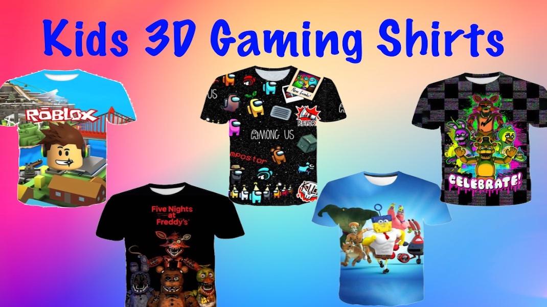 3D Gaming Kids Shirts Roblox, Spongebob, Among us & Five Nights at Freddy’s